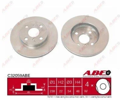 Диск гальмівний передн Лів/Прав TOYOTA CARINA V 1.6/2.0/2.0D 12.87-06.92 для ABE C32059ABE фото товару