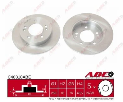 Гальмівний диск для KIA, Hyundai ABE C40318ABE фото товару