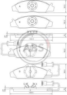 Комплект гальмівних колодок для SsangYong, Mitsubishi ABS 37028 фото товару