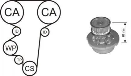 <strong>К-кт ГРМ (ремень + 3 ролика + помпа + крепление) Opel Astra G,Corsa C 1.4/1.6 98- AIRTEX WPK-144602 (фото 1)</strong>