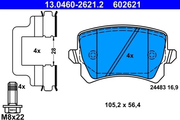 <strong>Комплект тормозных колодок, дисковый тормоз ATE 13.0460-2621.2 (фото 1)</strong>