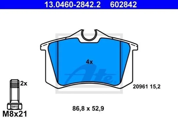 <strong>Колодки гальмівні дискові, к-кт ATE 13.0460-2842.2 (фото 1)</strong>
