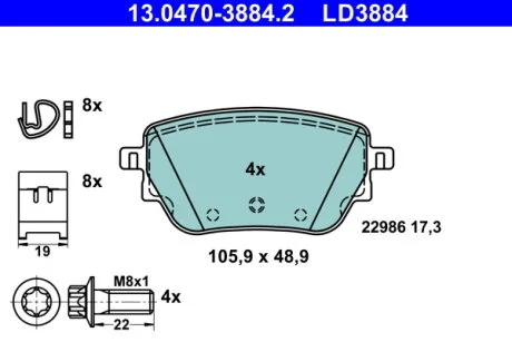 Гальмівні колодки, дискові для Mercedes ATE 13.0470-3884.2 фото товару