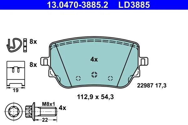 <strong>Гальмівні колодки, дискові ATE 13.0470-3885.2 (фото 1)</strong>