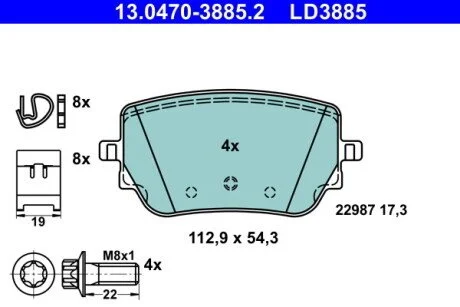 Гальмівні колодки, дискові для Mercedes ATE 13.0470-3885.2 фото товару