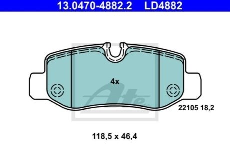 Комплект тормозных колодок из 4 шт. дисков ATE 13.0470-4882.2 (фото 1)