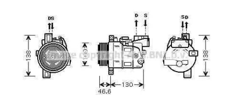 AVA BMW Компресор кондиціонера 1 (E87) 04-, 3 (E90) 04-, 3 Touring (E91) 04- для BMW AVA COOLING BWAK319 фото товара
