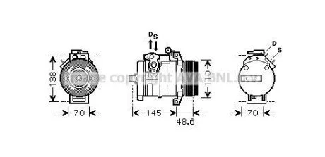 Компресор кондиціонера BMW X5 E53 (00-)/LR Range Rover (02-) 3.0 Tdi AVA для Land Rover, BMW AVA COOLING BWAK334 фото товару
