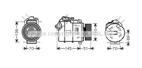 AVA BMW Компресор кондиціонера 3 (E90) 05-, 5 (E60) 04- для BMW AVA COOLING BWAK384 фото товару