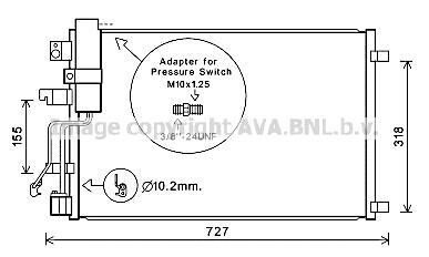 AVA NISSAN Радіатор кондиціонера (конденсатор) без осушувача QASHQAI 2.0D 07- AVA COOLING DNA5290D фото товару