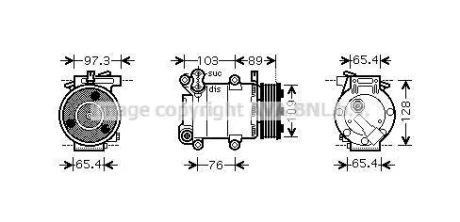 AVA FORD Компресор кондиціонера C-MAX 1.8, 2.0 07-, FOCUS II 1.8, 2.0 04-, VOLVO для Ford, Volvo AVA COOLING FDAK391 фото товару