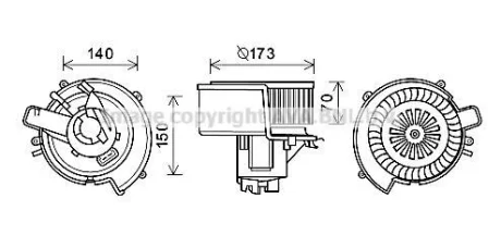 AVA OPEL Вентилятор салону ASTRA G 1.4, 1.7 00-, ZAFIRA A 1.6-2.0 00- для AVA COOLING OL8636 фото товару