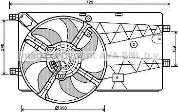 AVA CITROEN Вентилятор радіатора (з дифузором) Nemo 1.3/1.4HDI 08-, Fiat Fiorino, Qubo, Peugeot Bipper для AVA COOLING PE7548 фото товару