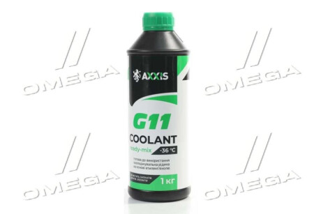 Антифриз GREEN G11 Сoolant Ready-Mix -36°C<> (зелений) (Каністра 1кг) Axxis AX-P999-G11Gr RDM1 фото товара