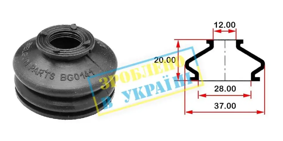 <strong>Пильовик (O D28хd12хH20) універсальний для кульової опори, рульового наконечника BELGUM PARTS BG0141 (фото 1)</strong>