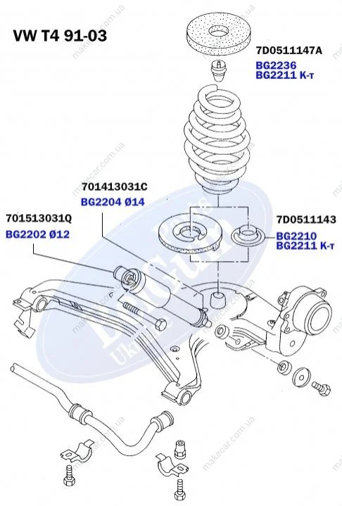 <strong>Комплект проставок задньої пружини (верх низ), VW T4, 91-03 BELGUM PARTS BG2211 (фото 1)</strong>