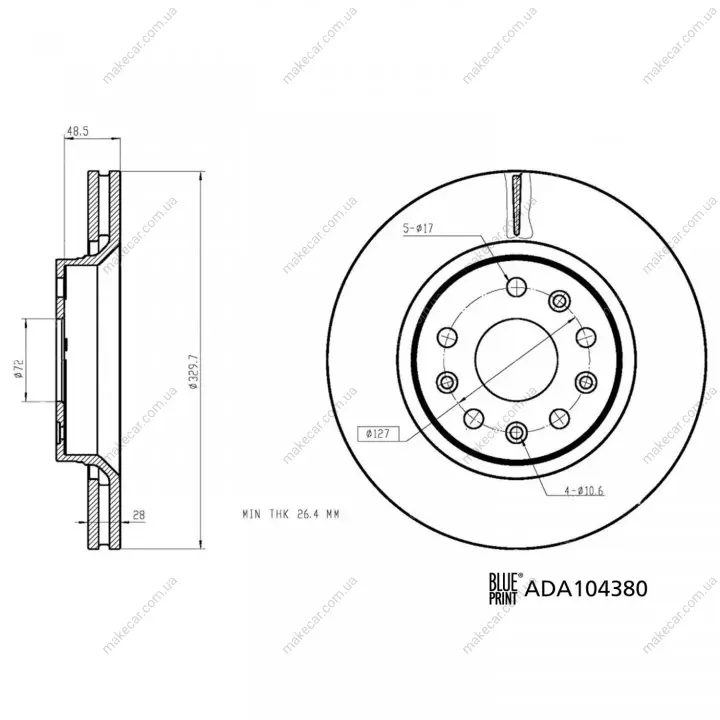 <strong>JEEP Гальмівний диск передній WRANGLER IV (JL) 2.0 T-GDi (JL72, JL74) 17- BLUE PRINT ADA104380 (фото 1)</strong>