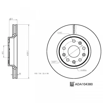 JEEP Гальмівний диск передній WRANGLER IV (JL) 2.0 T-GDi (JL72, JL74) 17- для BLUE PRINT ADA104380 фото товару