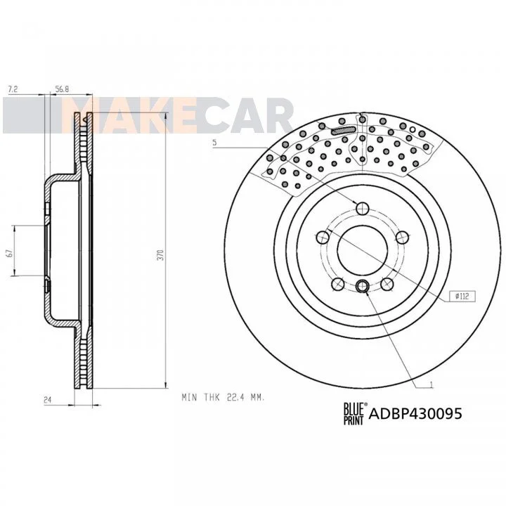 <strong>BMW Гальмівний диск задній X5 (G05, F95) xDrive 30 d 18-20 BLUE PRINT ADBP430095 (фото 1)</strong>