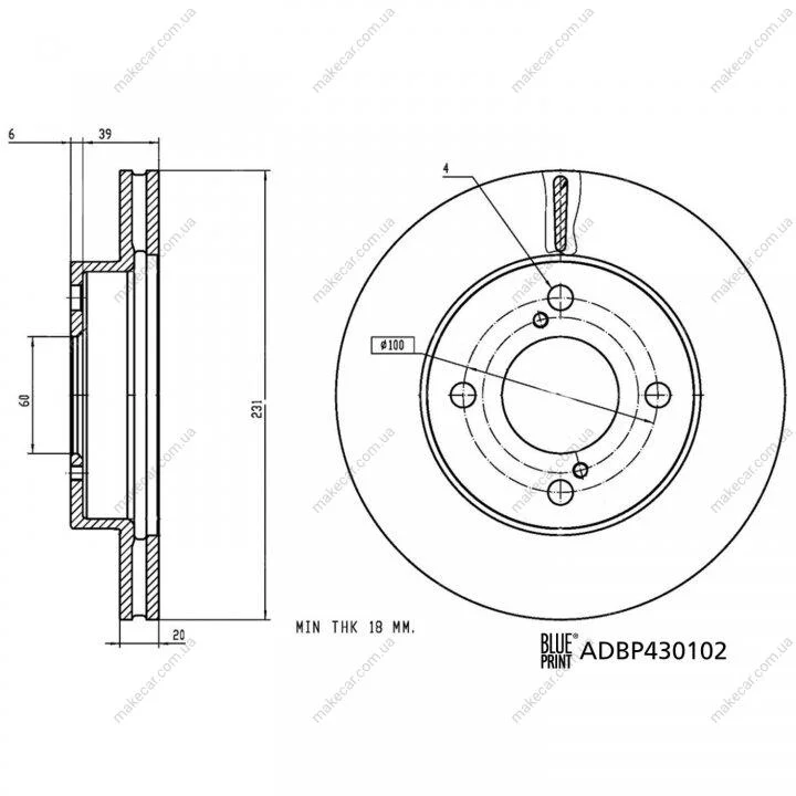 <strong>SUZUKI Гальмівний диск передн. IGNIS III 1.2 16- BLUE PRINT ADBP430102 (фото 1)</strong>