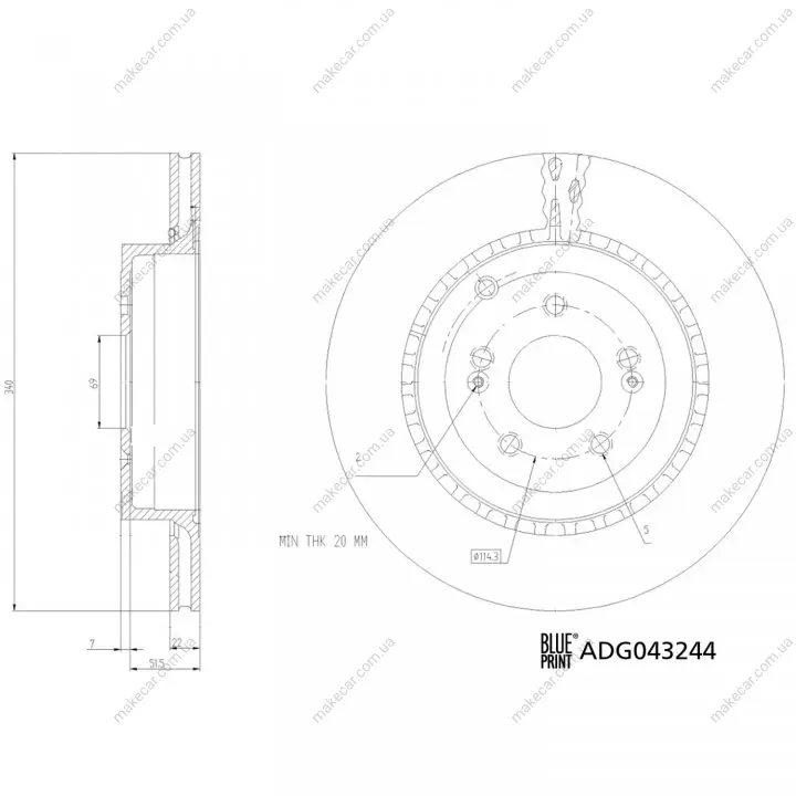 <strong>KIA Гальмівний диск задній STINGER (CK) 3.3 T-GDi 17- BLUE PRINT ADG043244 (фото 1)</strong>