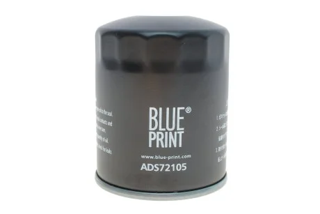 Фільтр масляний для Subaru BLUE PRINT ADS72105 фото товару
