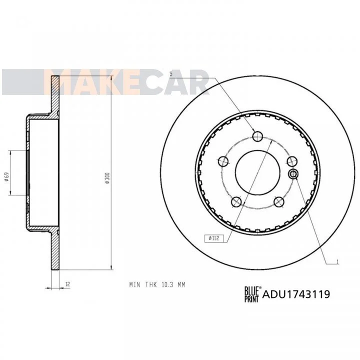 <strong>DB диск гальмівний задній W205 BLUE PRINT ADU1743119 (фото 1)</strong>