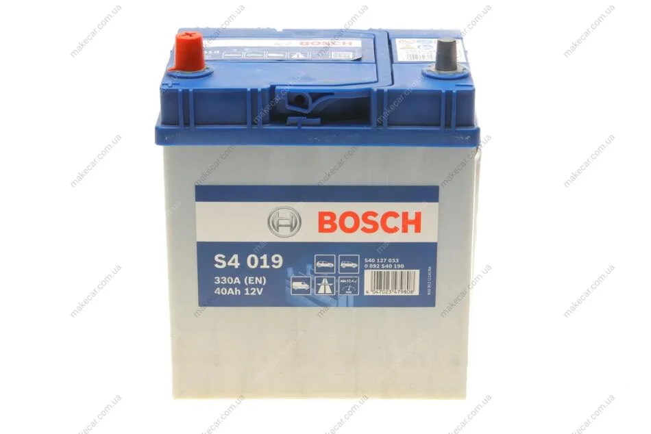 <strong>Акумулятор Bosch (J)ТК S4 Silver 40Ah, EN 330 лівий "+" 187x127x228 (ДхШхВ) BOSCH 0092S40190 (фото 1)</strong>