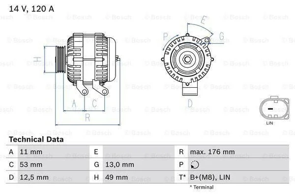 <strong>Генератор (14В, 120А, відновлений) FORD B-MAX, C-MAX II, ECOSPORT, FIESTA, FIESTA VI, FOCUS III, GRAND C-MAX, KA+ III, KUGA II, MONDEO IV, TOURNEO CONNECT V408 NADWOZIE WIELKO 1.0-2.0D 03.07- BOSCH 0986082220 (фото 1)</strong>