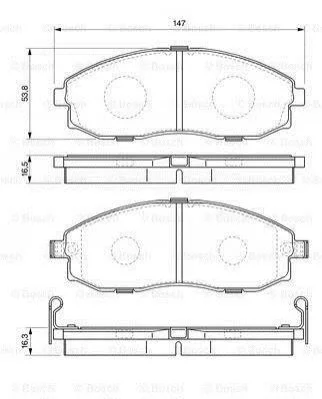 <strong>Комплект гальмівних колодок передн, HYUNDAI H-1, H-1 / STAREX, H100, PORTER 2.4/2.5D 06.97- BOSCH 0986424670 (фото 1)</strong>