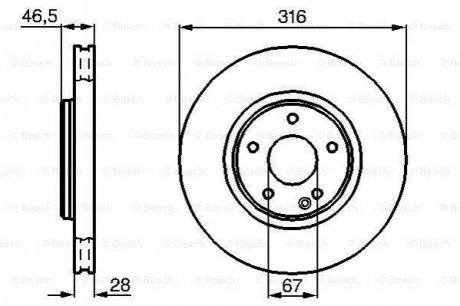 Тормозной диск перед.(вентил.) DB W210 3,2-5,0 (316*28) BOSCH 0986478625 (фото 1)
