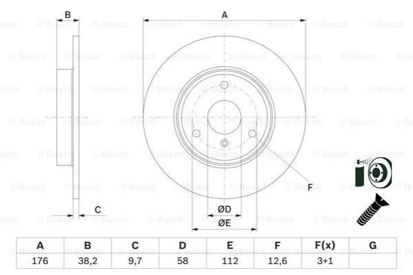 <strong>DB Тормозной диск передн Smart Fortwo -07,City-Coupe -04,Roadster -05 BOSCH 0986479E74 (фото 1)</strong>