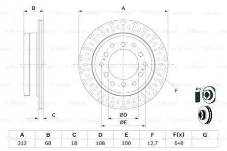 TOYOTA гальмівний диск задн.Land Cruiser Prado 2.7/4.0 10-,FJ Cruiser 06- для Lexus, Toyota BOSCH 0986479F07 фото товара