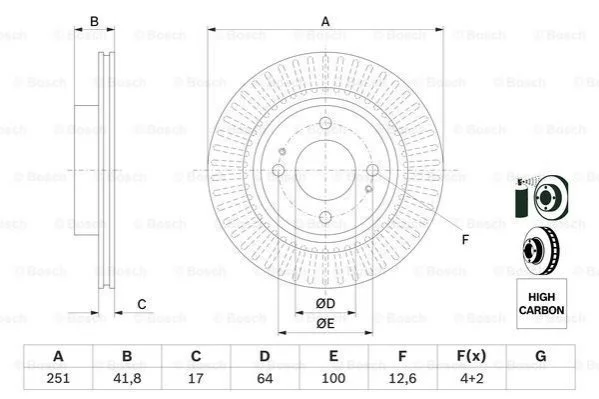 <strong>Диск гальм. передн. MITSUBISHI SPACE STAR 12- BOSCH 0986479F14 (фото 1)</strong>