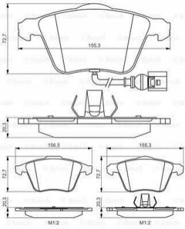 Тормозные колодки перед. AUDI A3/TT VW Golf V, Passat 05- SEAT Leon (с датч.) BOSCH 0986495356 (фото 1)