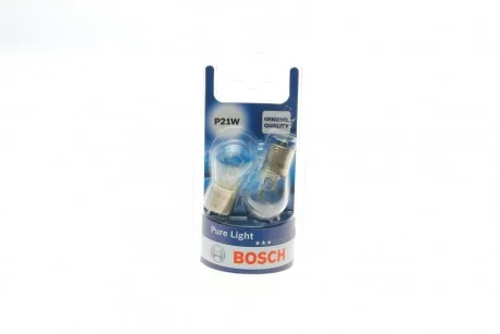 Лампа розжарювання P21W 12V 21W (блістер 2 шт.) (вир-во Bosch) для Fiat, Volkswagen, BMW, Mercedes, Renault BOSCH 1987301017 фото товару