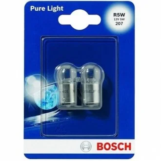 Лампа (упаковка-блістер 2шт) R5W 12В 5Вт BA15S основна лампа Pure Light для Mercedes, Renault, Volkswagen, Fiat, Ford BOSCH 1 987 301 022 фото товару