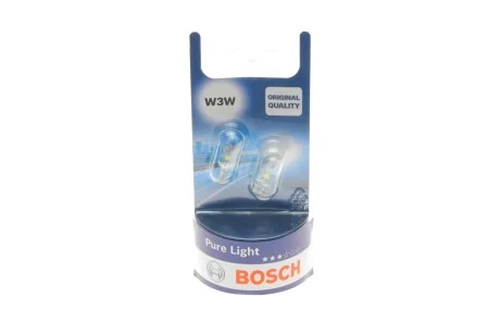 Лампочка Pure Light допоміжна W3W (12 В, 3 Вт, тип гнізда: W2,1X9,5D) для Audi, Peugeot, Mercedes, Volkswagen, Porsche BOSCH 1987301028 фото товару