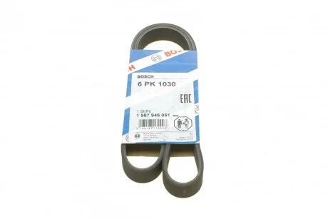 Ремінь поліклиновий 6PK1030 для Audi, Volkswagen, Seat, Skoda BOSCH 1 987 946 051 фото товару