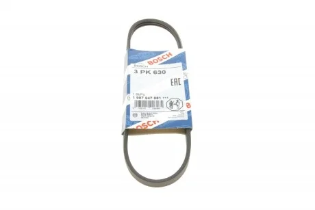 Поліклиновий ремінь 3PK630 для Peugeot, Honda, Nissan, Chery BOSCH 1 987 947 881 фото товару