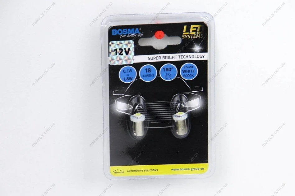 <strong>Автолампа BA9S LED 12V 1xSMD 5050 LEDWHITE (2 шт) Bosma 3130 (фото 1)</strong>