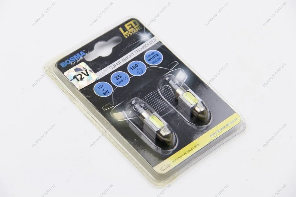 <strong>Автолампа SV8,5 LED 12V 1xSMD MEGA LED WHITE 10X31 (2 шт) Bosma 3659 (фото 1)</strong>
