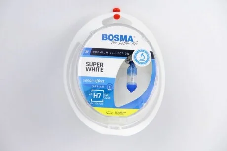 Автолампа H7 SUPER WHITE 12V 55W PX26D Упаковка 2шт для Bosma 3691 фото товару