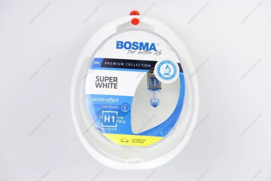 <strong>Автолампа H1 SUPER WHITE 12V 55W P14,5S Упаковка 2шт Bosma 3721 (фото 1)</strong>