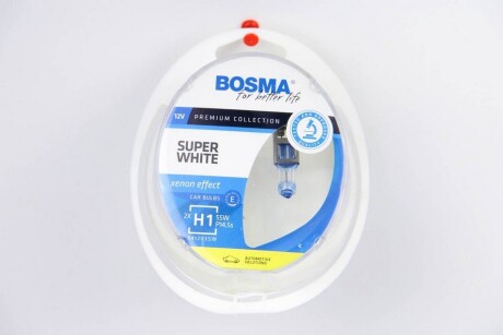 Автолампа H1 SUPER WHITE 12V 55W P14,5S Упаковка 2шт Bosma 3721 фото товара