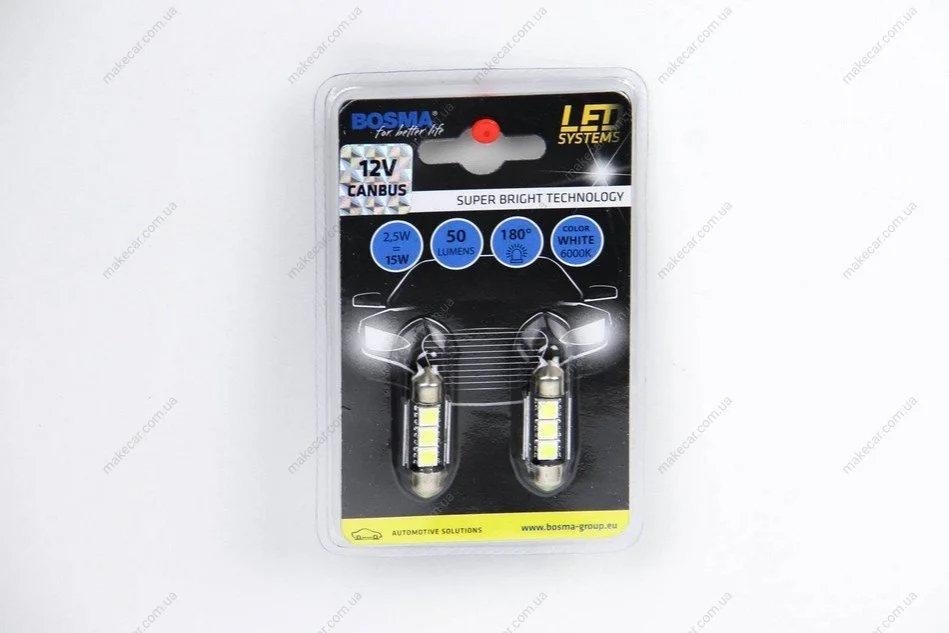 <strong>Автолампа SV8,5 LED 12V 3XSMD 5050 LED WHITE 12X36 DOUBLE POLARITY CANBUS (2 шт) Bosma 3741 (фото 1)</strong>