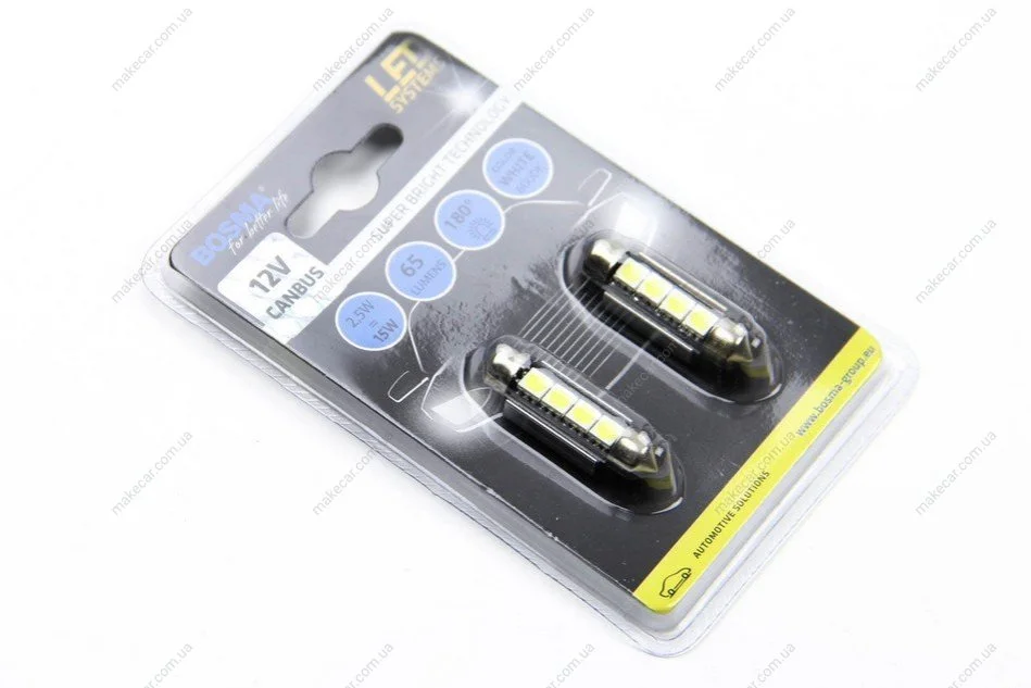 <strong>Автолампа SV8,5 LED 12V 4XSMD 5050 LED WHITE 12X39 DOUBLE POLARITY CANBUS (2 шт) BOSMA Bosma 3789 (фото 1)</strong>