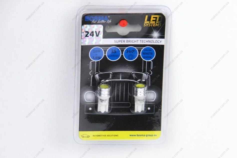 <strong>Автолампа T10 LED 24V 1XSMD 7080 LED WHITE (2 шт) Bosma 4007 (фото 1)</strong>
