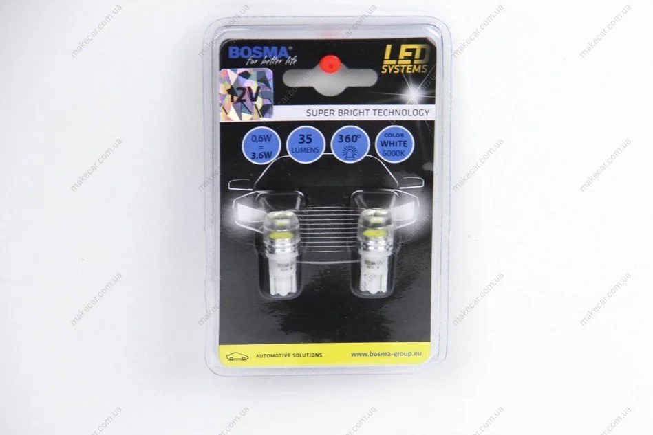 <strong>Автолампа T10 LED 12V 1xSMD 7080 LED WIDE VIEWING WHITE (2 шт) Bosma 4014 (фото 1)</strong>