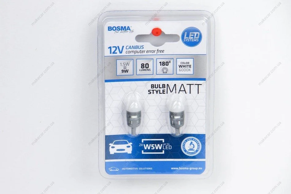 <strong>Автолампа T10 LED 12V 2XSMD 5630 LED WHITE MAT (2 шт) Bosma 4069 (фото 1)</strong>